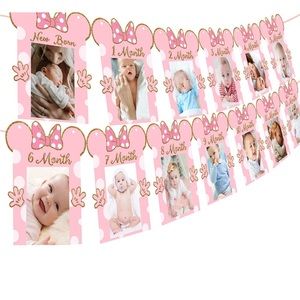 Minnie Mouse First Birthday Photo Banner (12 months)
